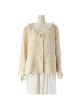 Chanel Frill Color Coco Button Tweed Jacket Ivory 42